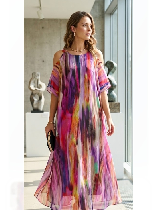 Signature by Robbie Bee Dresses & Skirts - Signature by Robbie Bee Multicolor Pink Purple Cold-Shoulder Maxi Dress